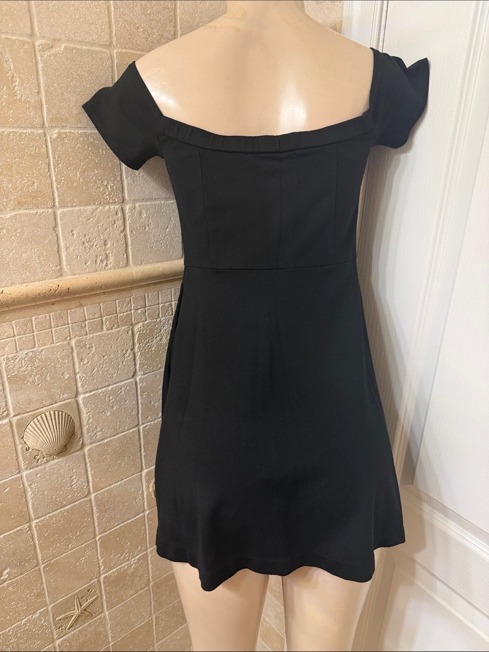 Free People Off Shoulder Black Mini Skater Dress